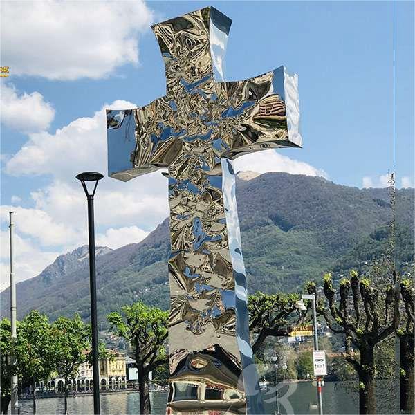 Outdoor large stainless steel cross metal sculpture church square art decoration DZ-176