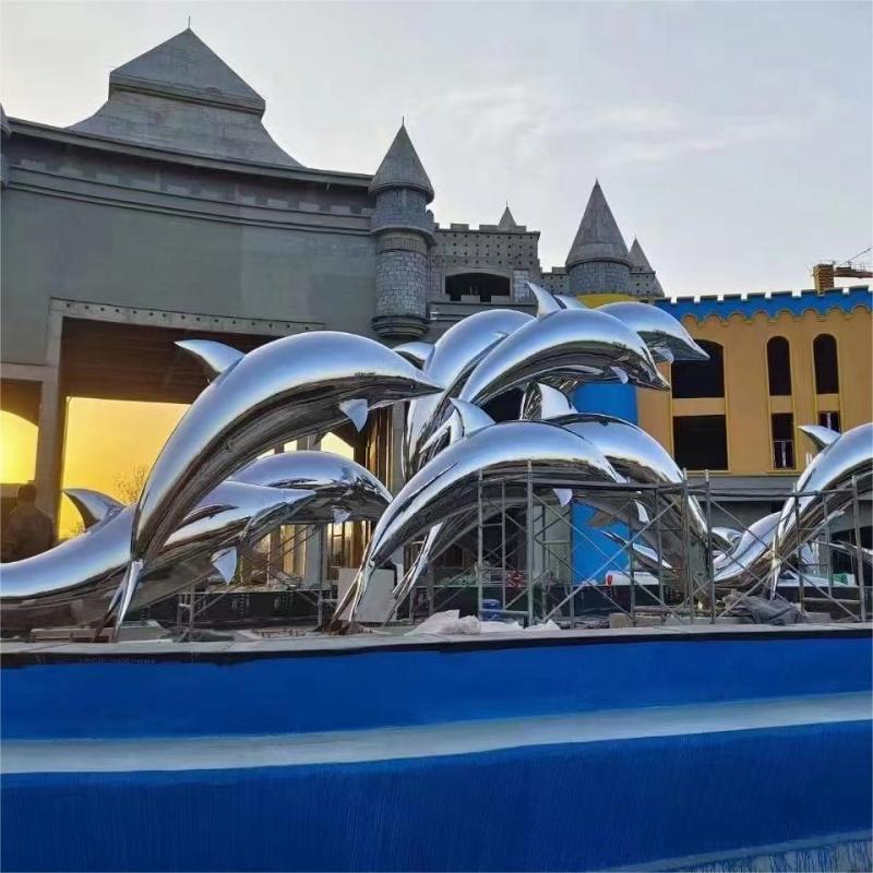 Large stainless steel dolphin metal sculpture urban square garden landscape sculpture DZ-179