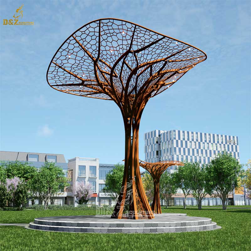 Outdoor large corten steel metal tree sculpture urban public art decorative sculpture DZ-185