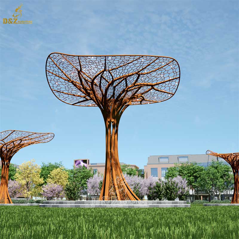 Outdoor large corten steel metal tree sculpture urban public art decorative sculpture DZ-185