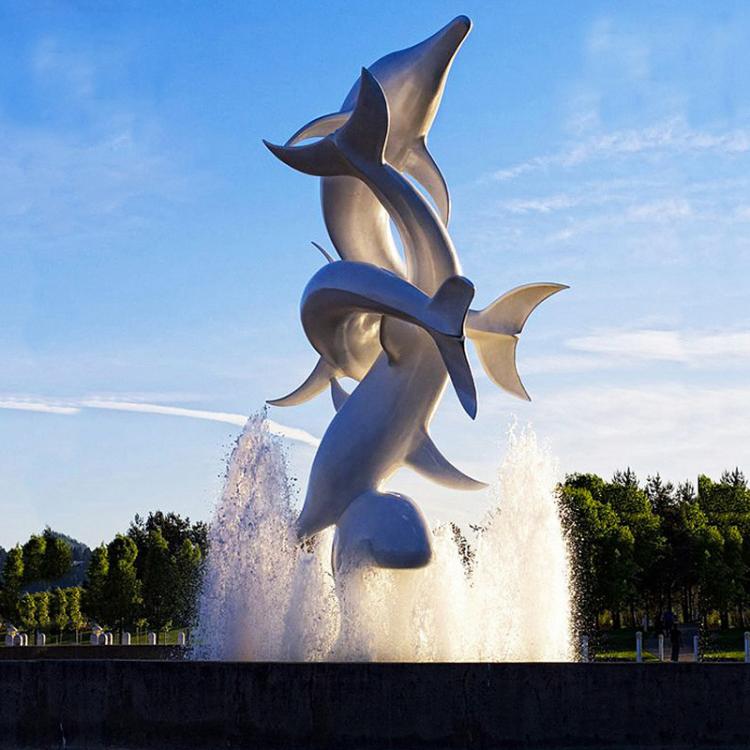 Customized large metal dolphin sculpture outdoor water fountain landscape sculpture DZ-196
