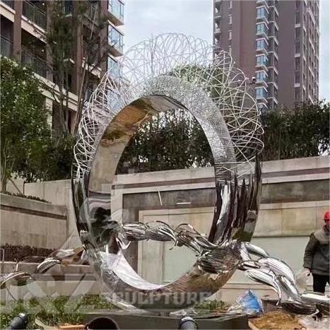 Metal Art Fish Sculpture Hollow Circle Sculpture Garden Landscape Decoration DZ-201