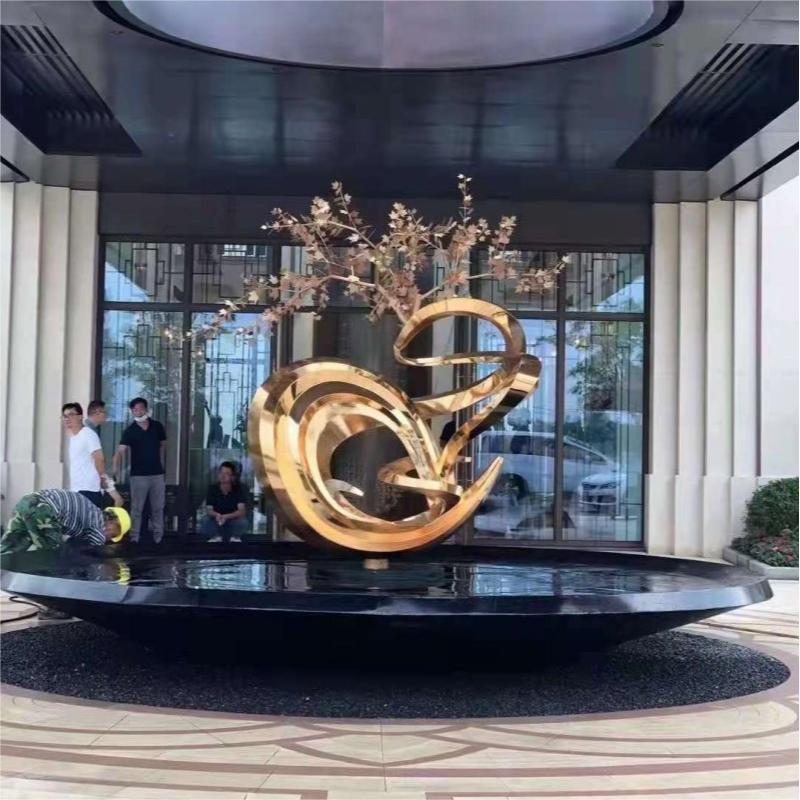 Titanium stainless steel metal tree sculpture hotel waterscape art decoration DZ-203