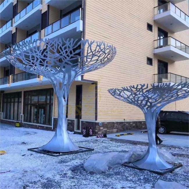 Customized large metal tree sculpture modern stainless steel hollow art landscape decoration DZ-205