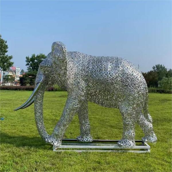 Metal stainless steel hollow elephant sculptures for sale city square community park decoration DZ-216