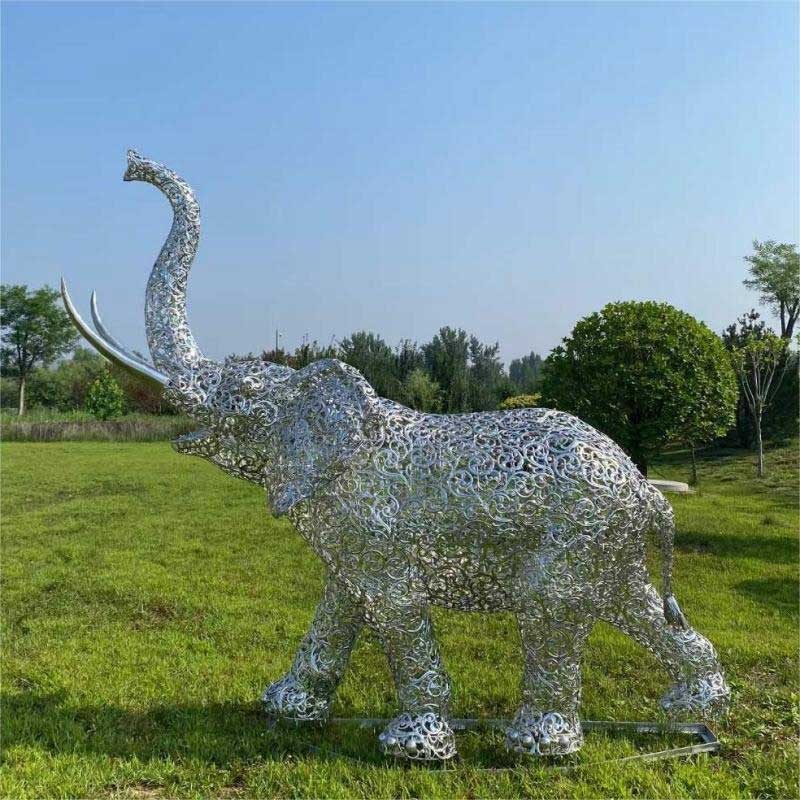 Metal stainless steel hollow elephant sculptures for sale city square community park decoration DZ-216
