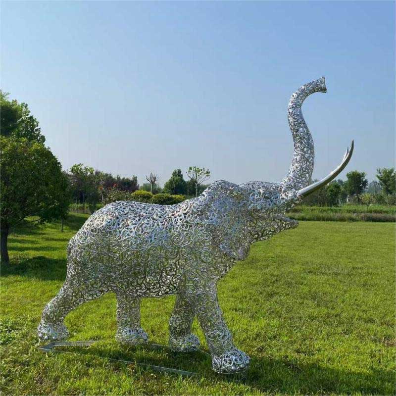 Metal stainless steel hollow elephant sculptures for sale city square community park decoration DZ-216