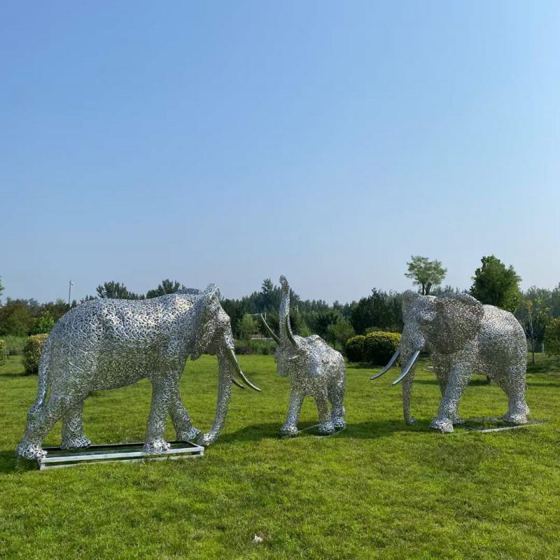 Metal stainless steel hollow elephant sculptures for sale city square community park decoration DZ-216