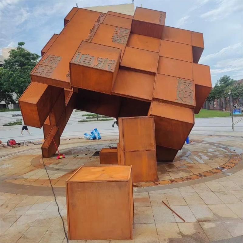 Large corten steel sculpture for sale community square school park art decoration customization DZ-217