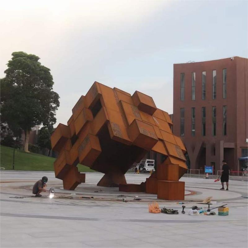 Large corten steel sculpture for sale community square school park art decoration customization DZ-217