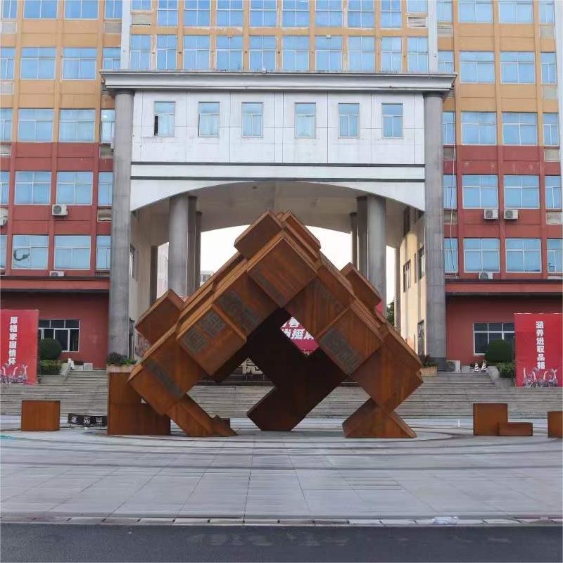 Large corten steel sculpture for sale community square school park art decoration customization DZ-217