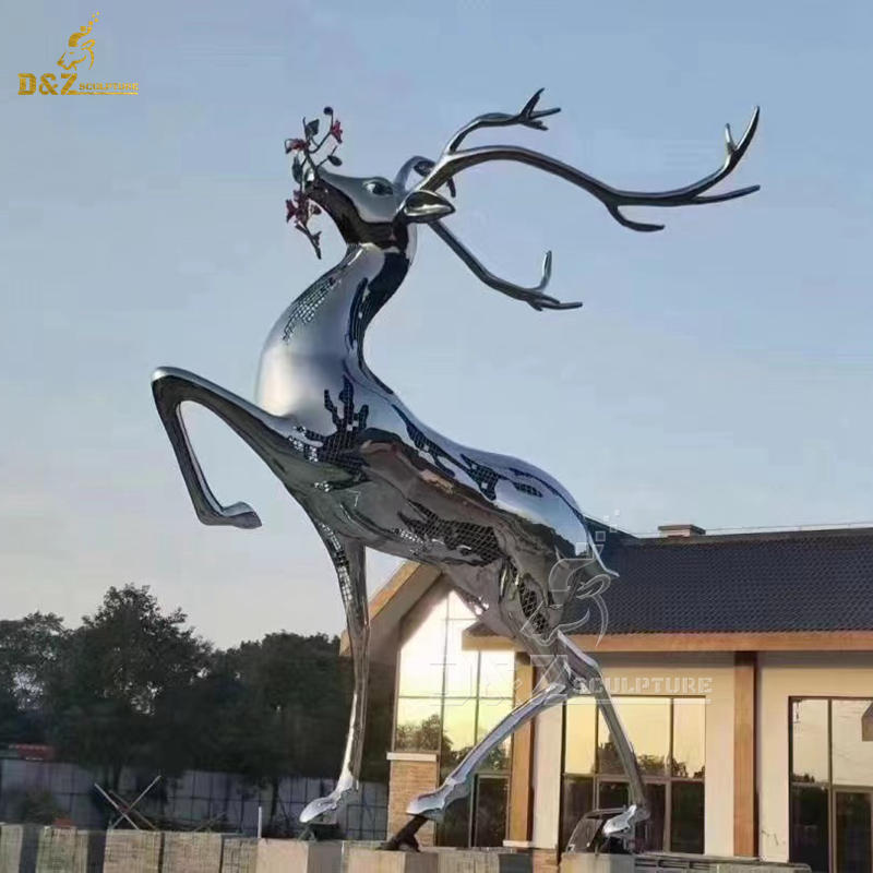 Large outdoor sacred deer holding flower metal sculpture for sale DZ-219