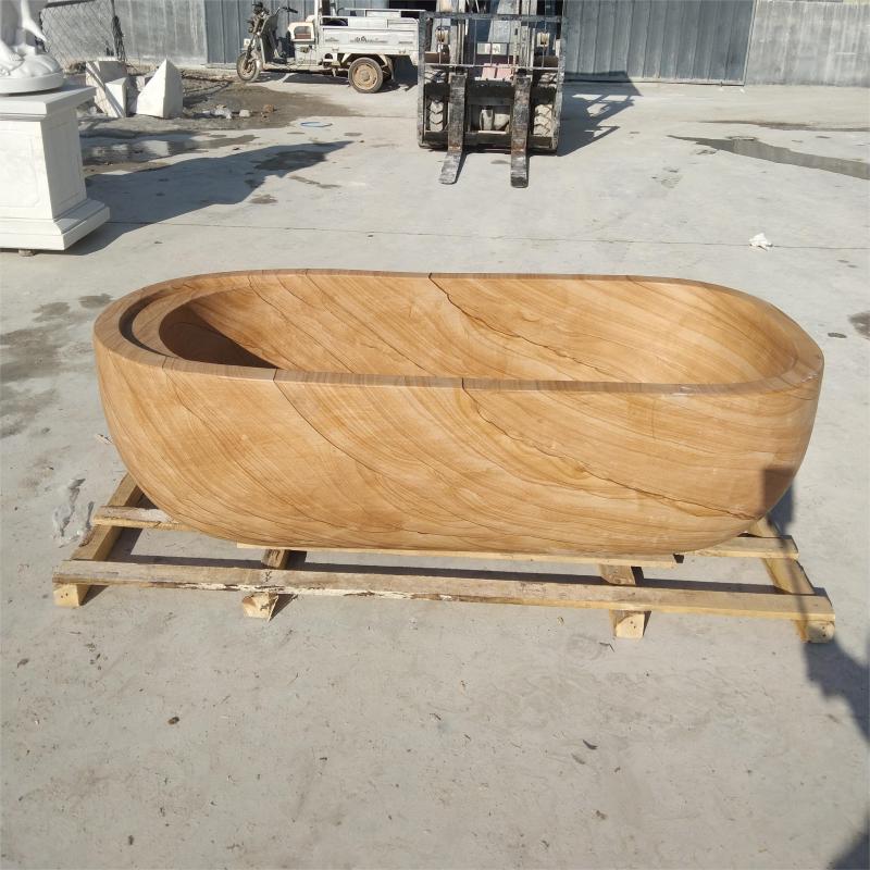 Gold wood grain stone bathtub sculpture for sale hotel project DZ-223