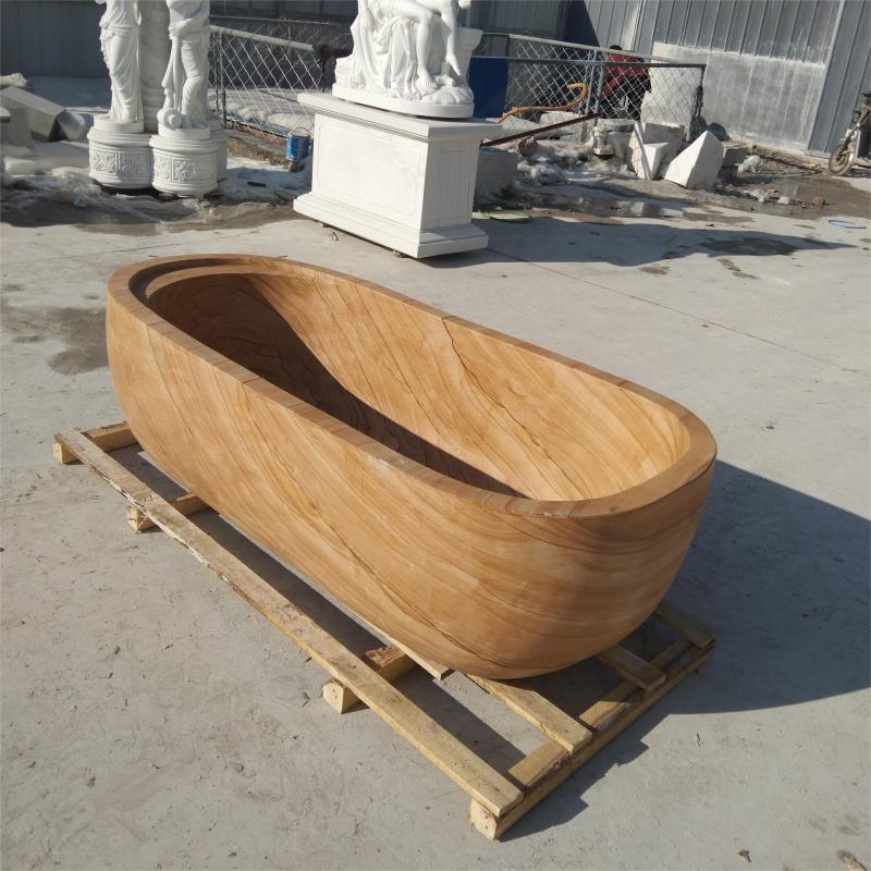 Gold wood grain stone bathtub sculpture for sale hotel project DZ-223