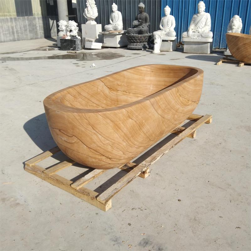 Gold wood grain stone bathtub sculpture for sale hotel project DZ-223