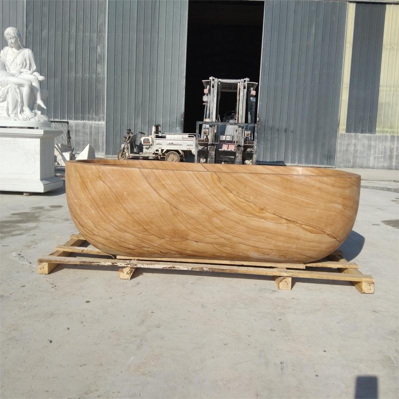 Gold wood grain stone bathtub sculpture for sale hotel project DZ-223