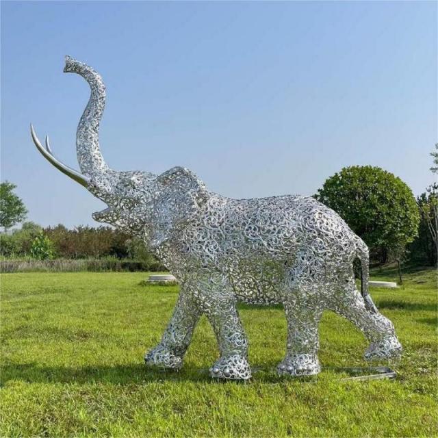 Stainless steel hollow art elephant family sculptures with LED lighting system, suitable for festival celebrations DZ-226