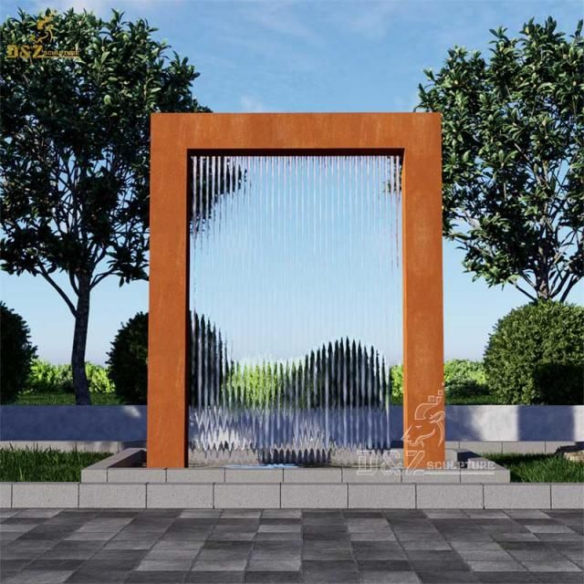 Outdoor fountain sculpture rectangular Corten Steel metal sculpture DZ-232