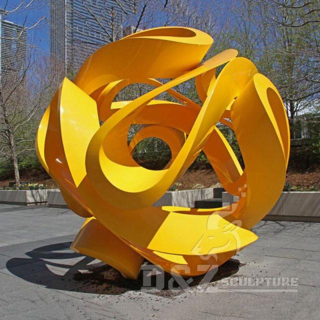 Giant yellow metal garden sphere sculpture city square garden park decoration DZ-239