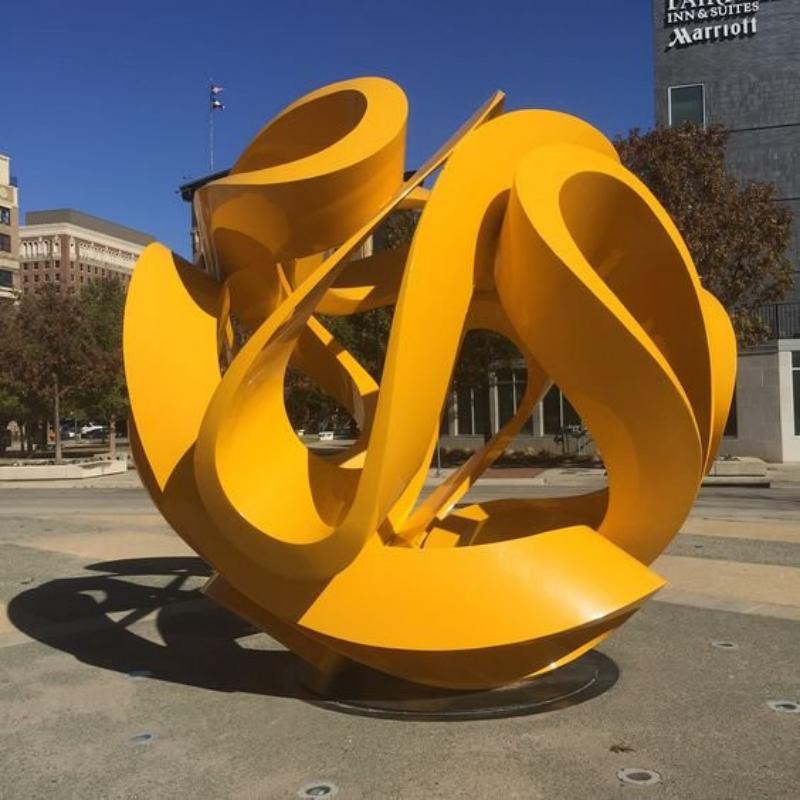 Giant yellow metal garden sphere sculpture city square garden park decoration 