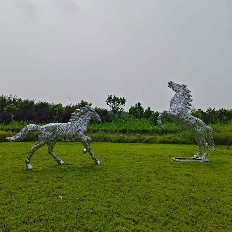 Metal hollow horse sculptures outdoor square park light animal art sculpture DZ-240