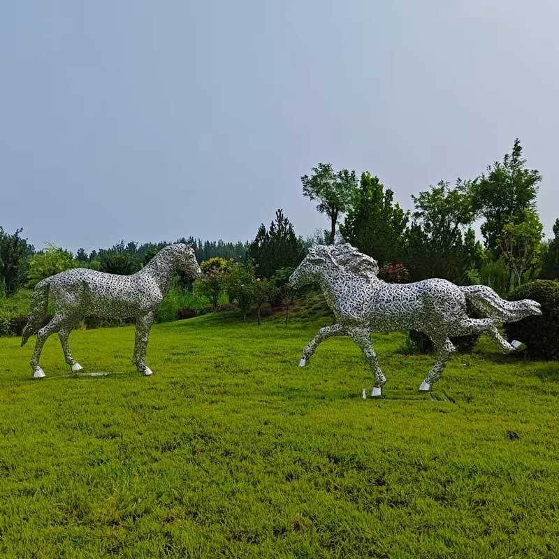 Metal hollow horse sculptures outdoor square park light animal art sculpture DZ-240