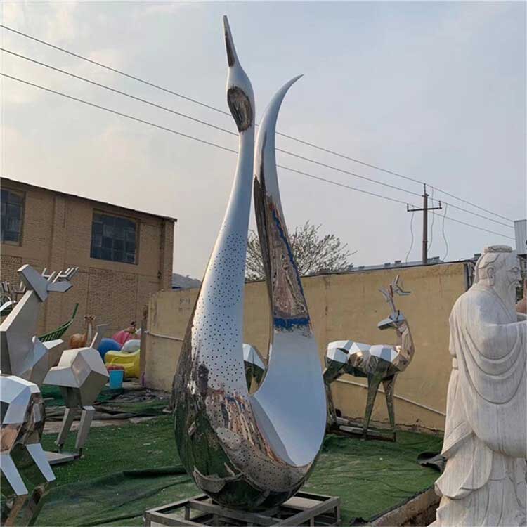 Outdoor stainless steel abstract metal swan sculpture large mirror animal art sculpture DZ-243