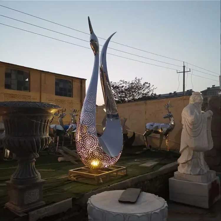 Outdoor stainless steel abstract metal swan sculpture large mirror animal art sculpture DZ-243