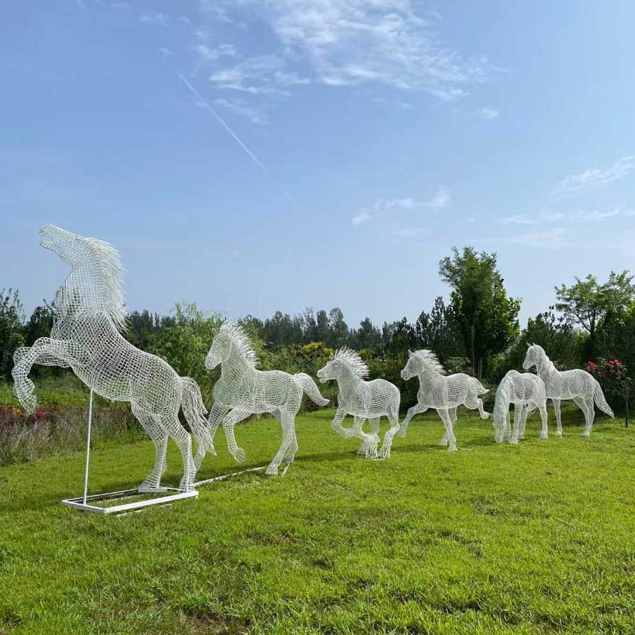 Life size metal hollow line carving horse sculptures for sale outdoor park decoration DZ-244