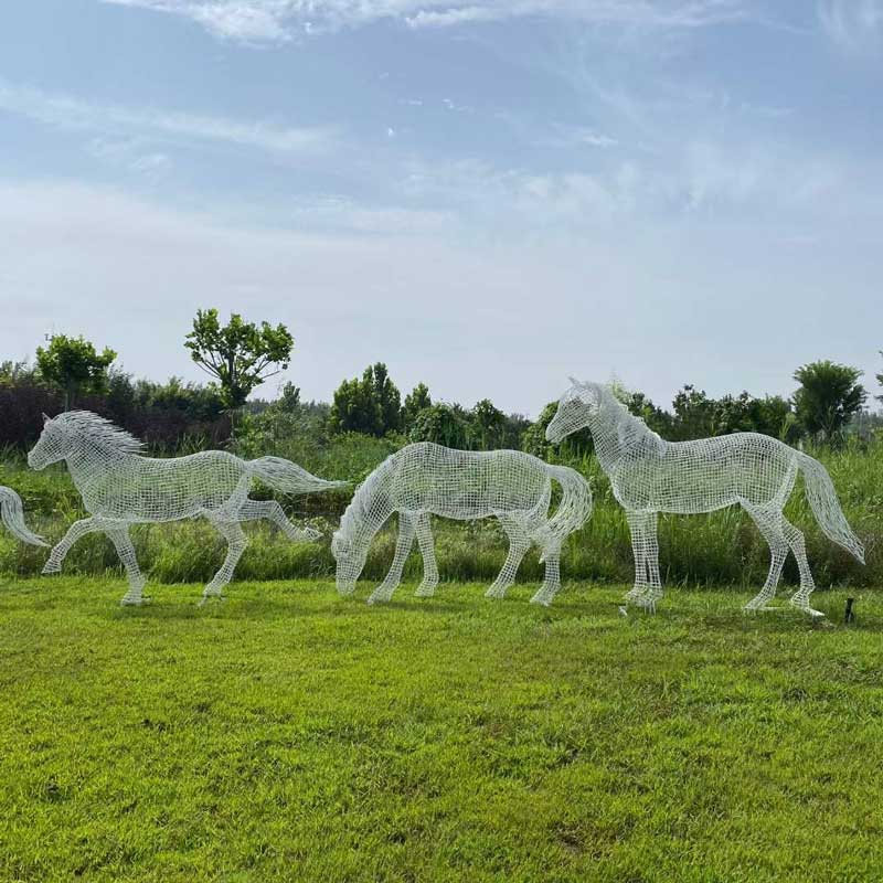 Life size metal hollow line carving horse sculptures for sale outdoor park decoration DZ-244