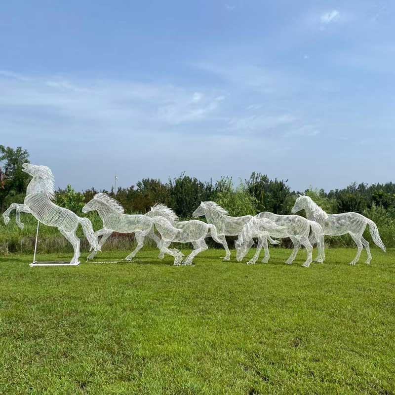 Life size metal hollow line carving horse sculptures for sale outdoor park decoration DZ-244