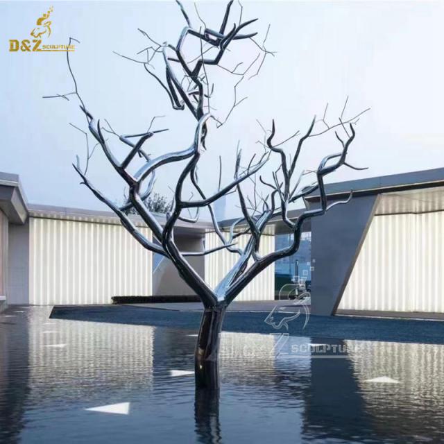 Modern mirror stainless steel metal tree sculpture courtyard garden landscape decoration sculpture DZ-245