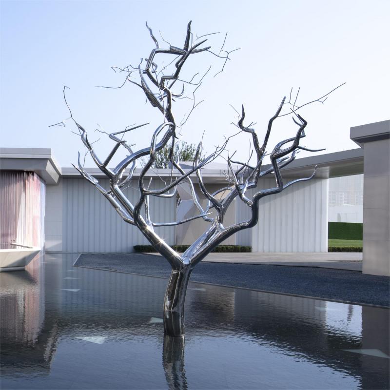 Modern mirror stainless steel metal tree sculpture courtyard garden landscape decoration sculpture DZ-245