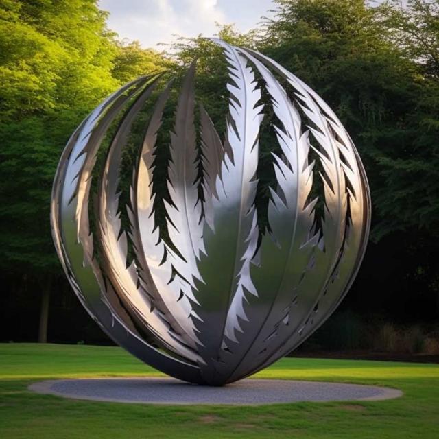 Customized large outdoor garden sphere sculpture metal feather art sculpture DZ-249