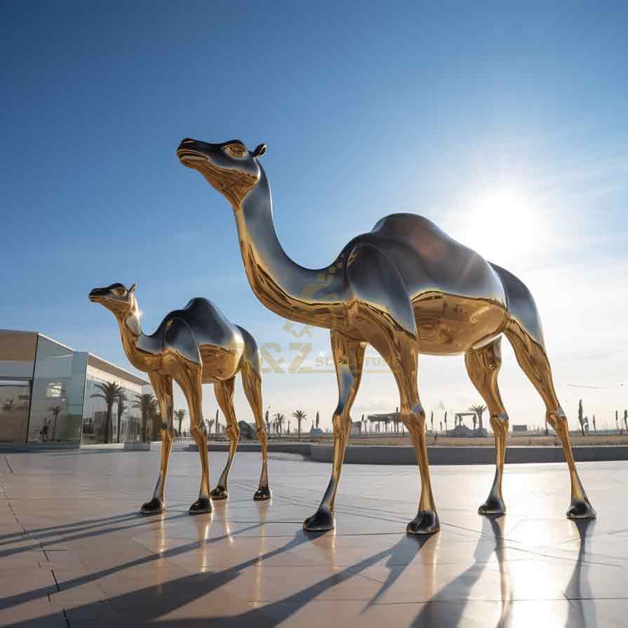 Large modern gold-plated camel metal art sculptures customization and sale DZ-252