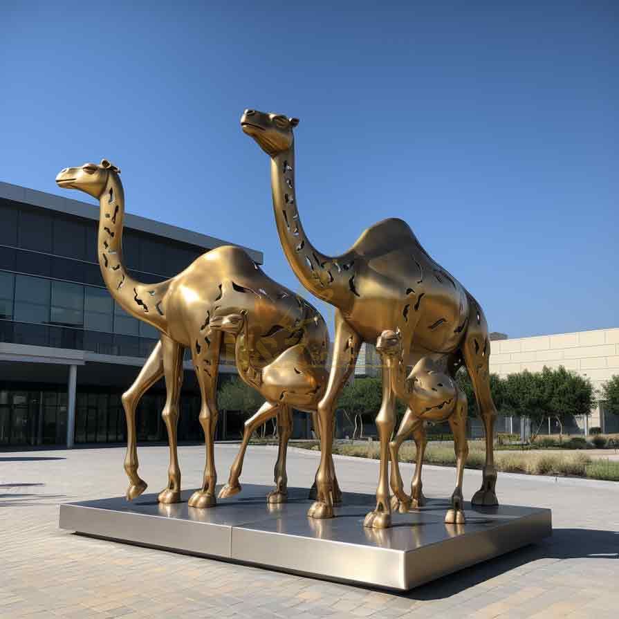 Large modern gold-plated camel metal art sculptures customization and sale DZ-252