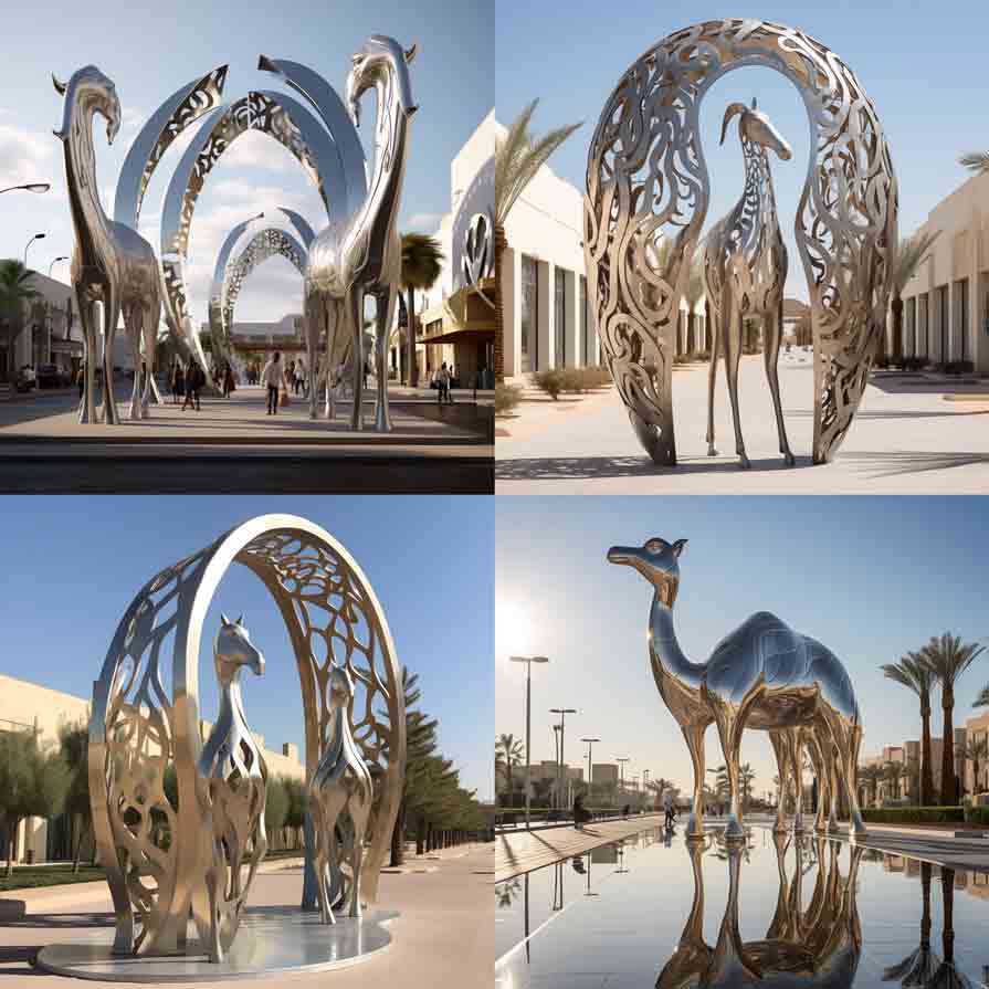 Large metal art sculpture arch camel public art assemblage sculpture customization DZ-259