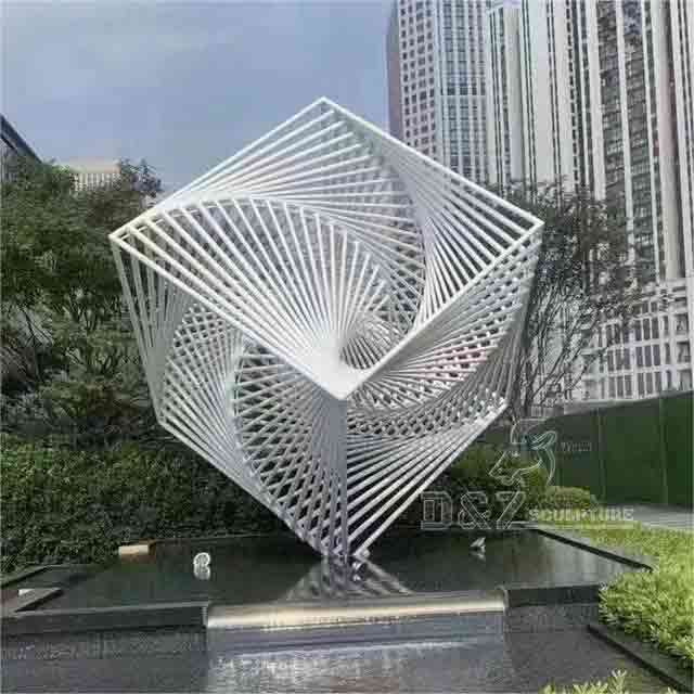 Large white cube art sculpture geometric metal sculpture for sale DZ-263