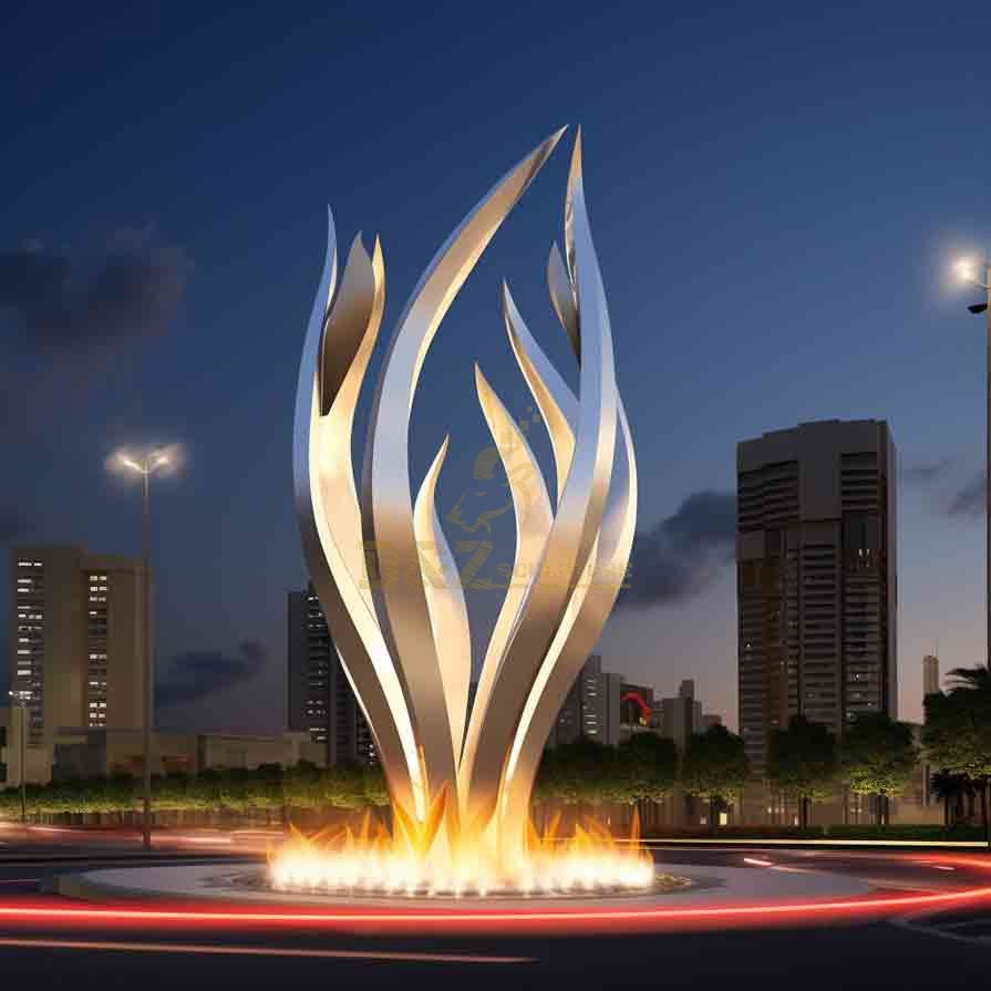 Customized large flame metal sculpture city square creative landmark DZ-271