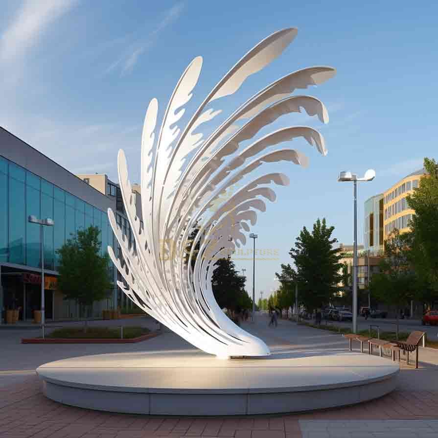 Outdoor large white metal abstract feather sculpture customized DZ-287