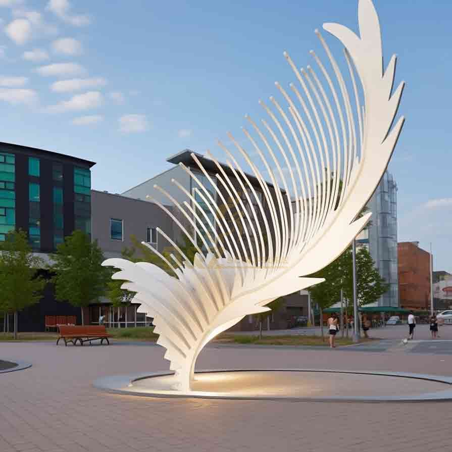 Outdoor large white metal abstract feather sculpture customized DZ-287