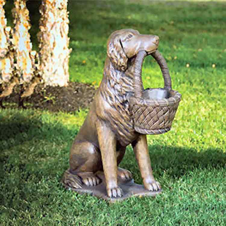 dog with basket garden statue
