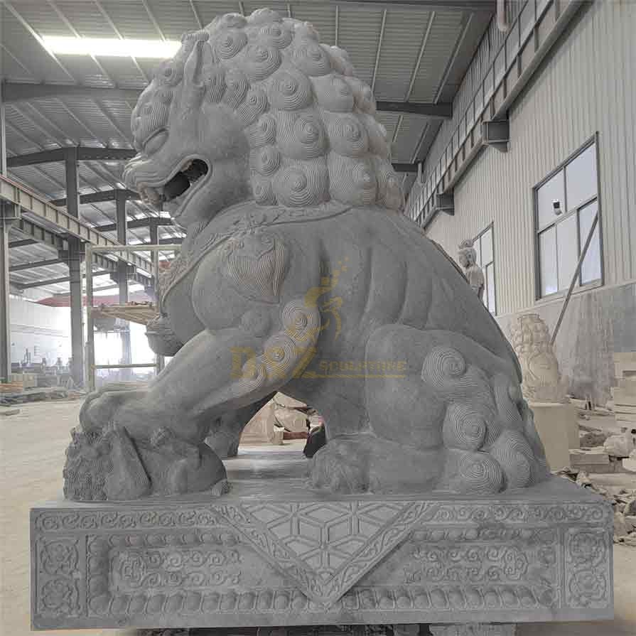 A female marble Chinese lion dog statue feng shui ornament