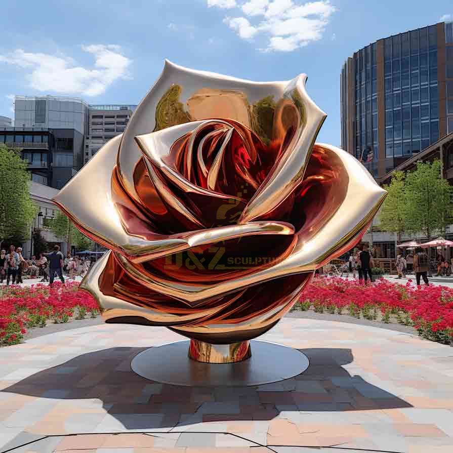 Large metal rose sculptures customized for garden DZ-305 rose gold sculpture