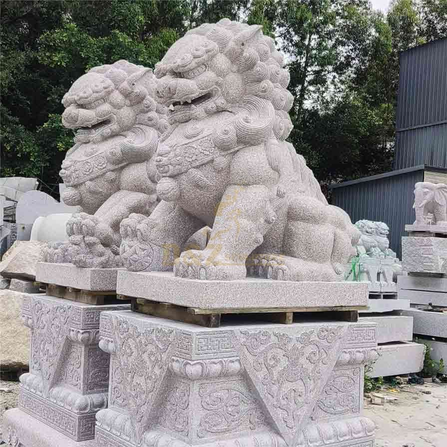 pair of Chinese guardian stone lion foo dog statues for sale