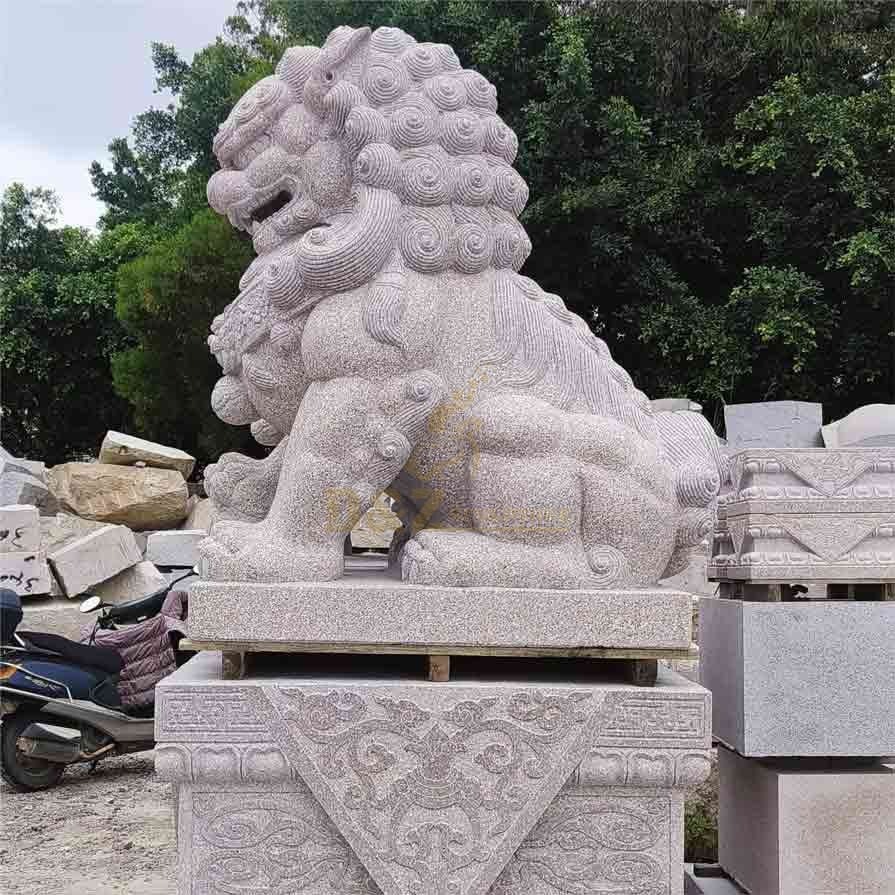 pair of Chinese guardian stone lion foo dog statues for sale