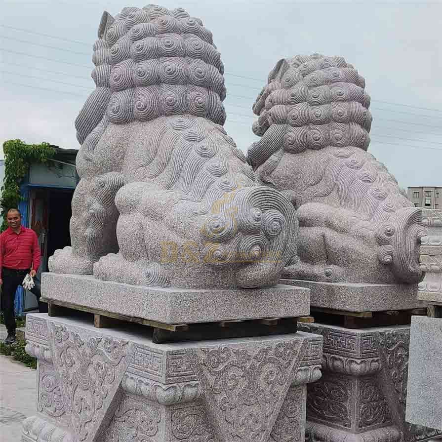 pair of Chinese guardian stone lion foo dog statues for sale