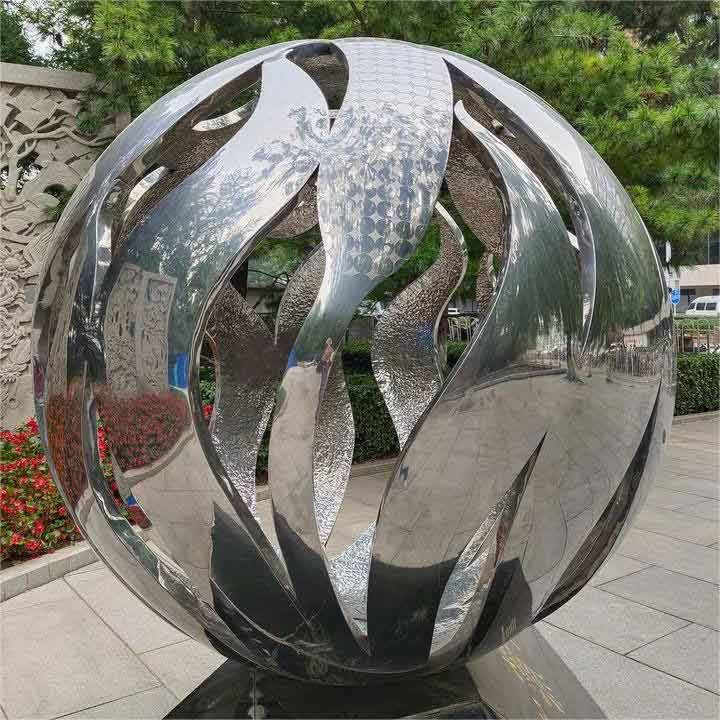 Large garden sphere sculpture outdoor metal hollow art sculpture for sale
