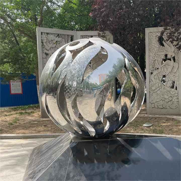 Large garden sphere sculpture outdoor metal hollow art sculpture