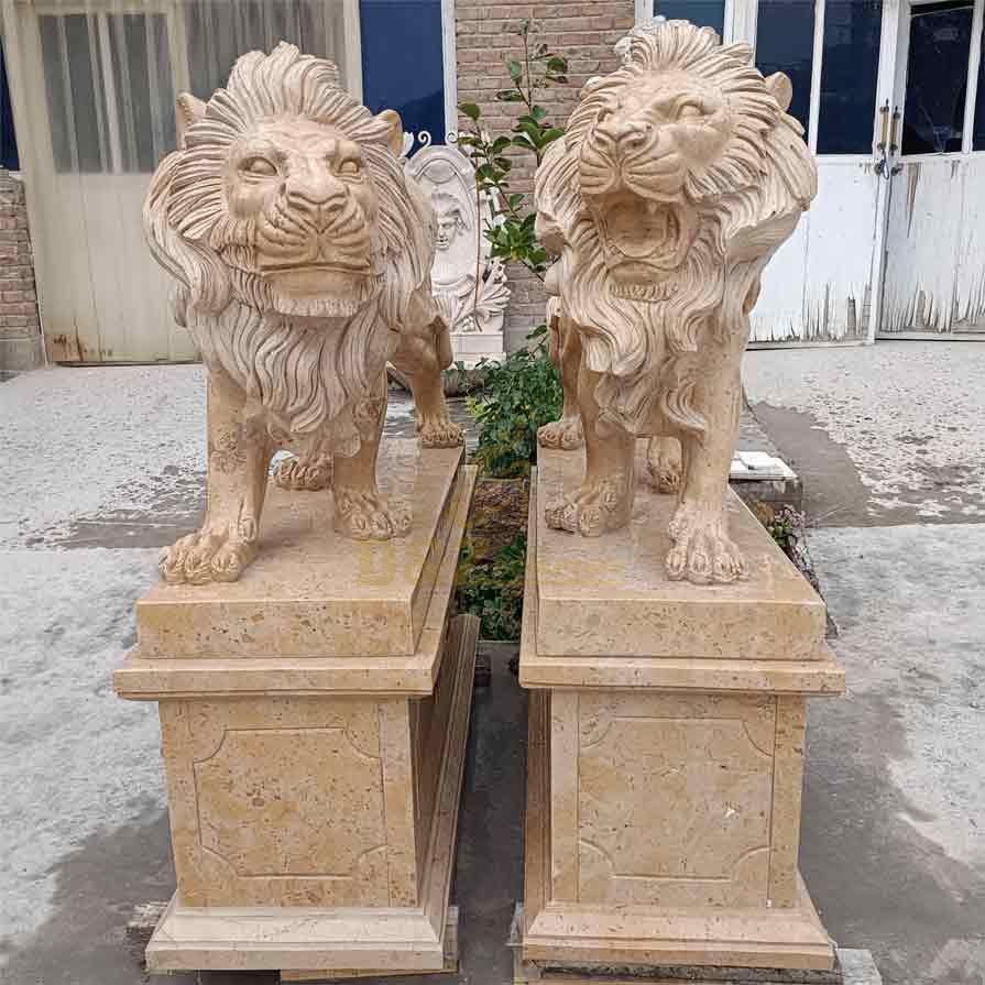 Outdoor standing stone lion statue for sale guarding the entrance DZ-318